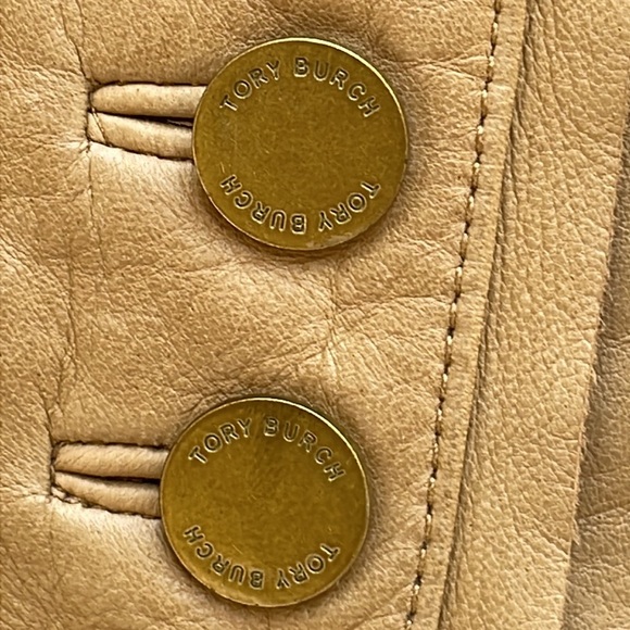 TORY BURCH Peplum Camel Leather Jacket Size 2 - Picture 7 of 14